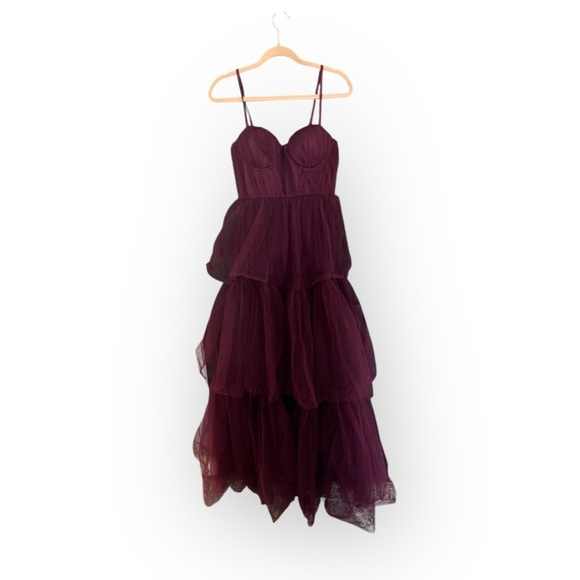 Lulus Unforgettable Poise Plum Purple Tulle Bustier Tiered Maxi Dress Size M - Picture 4 of 11